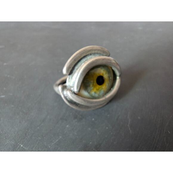 Vintage KALI Prosthetic Glass Eye Eyeball Ring Sterling Silver Hallmarked - Picture 3 of 11